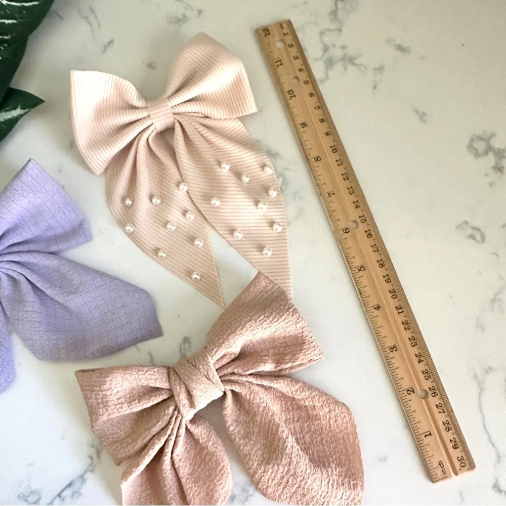 3/$22🩶 Blush Lilac Beige Faux Pearl Bow Barrette Hair Bow Accessories NEW